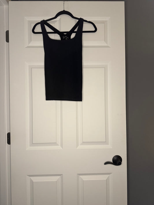 Jessica Simpson active small ribbed tank w built in bra black