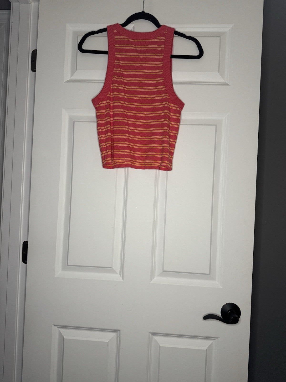 Aerie Ribbed Tank Top Large Coral White Orange Stripe 