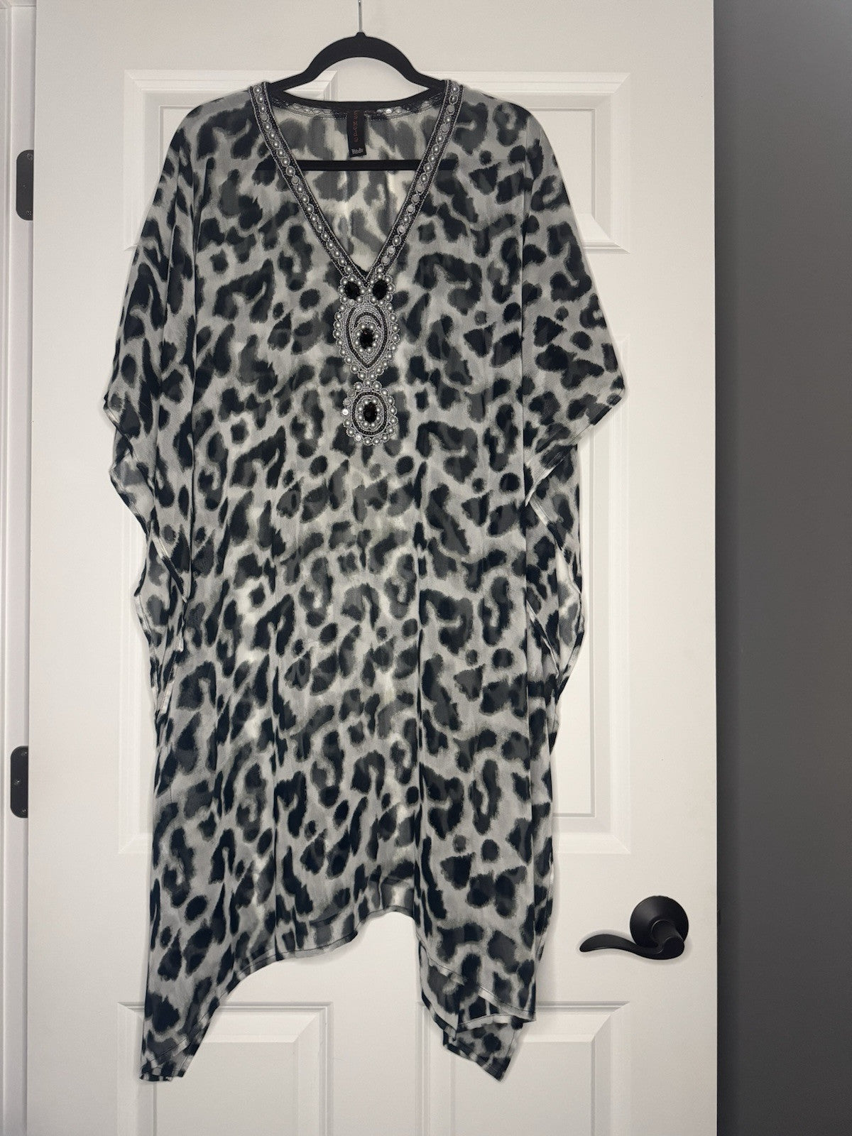 La Moda Swimsuit Coverup One Size Gray Black Print W Beading 