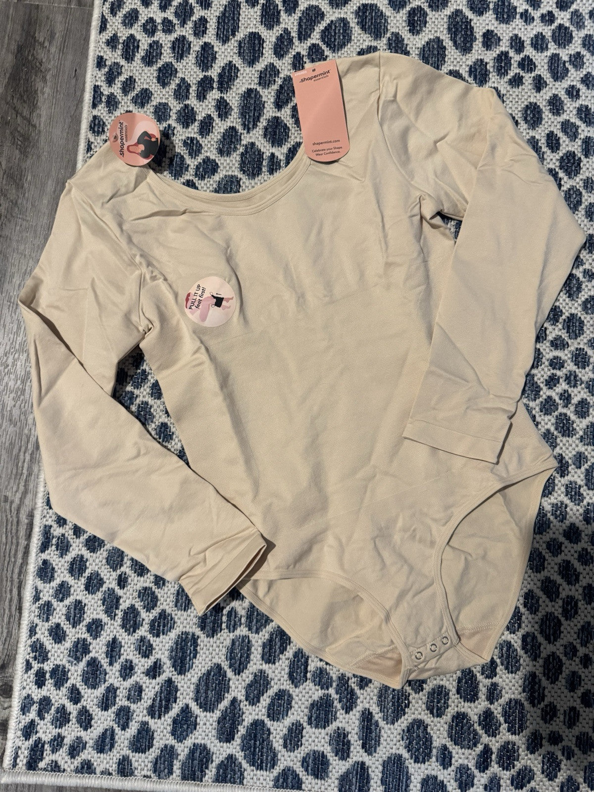 Shapermint Essentials All Day Everyday Long Sleeve Bodysuit Xl Beige Nwt 