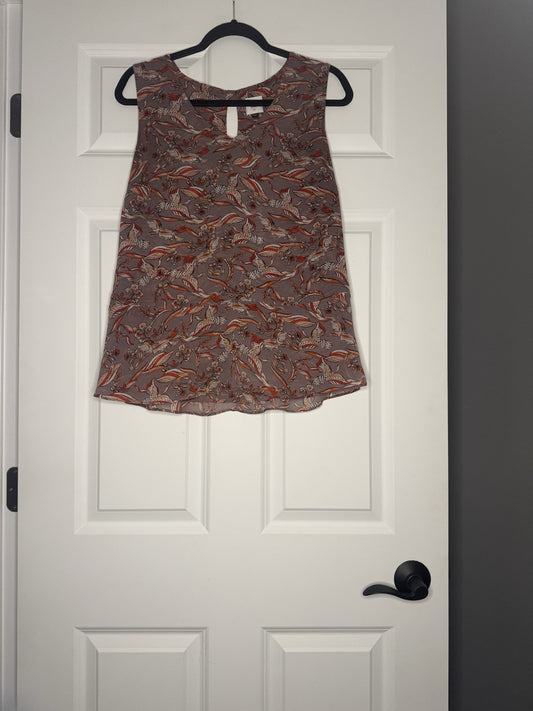 Cabi Sleeveless Blouse Medium Lavender Orange Red Taupe Print 