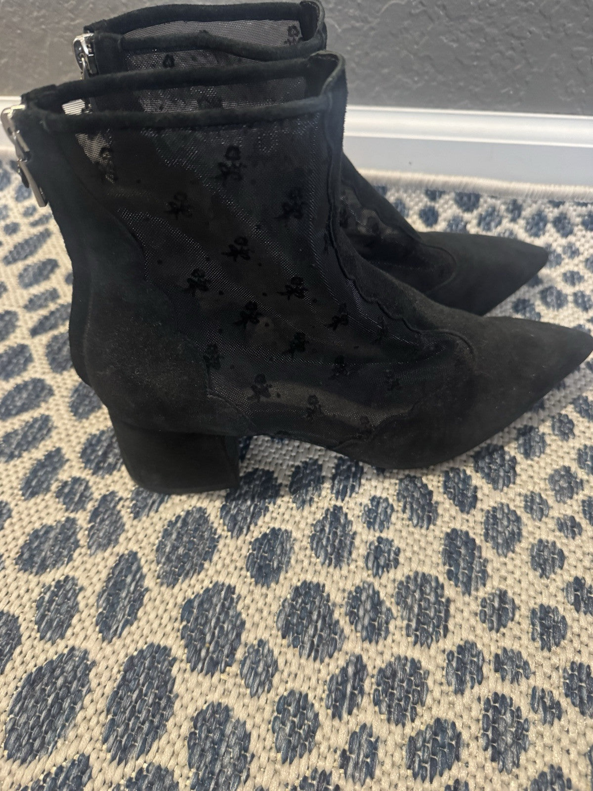 Coach Booties Pointed With Mesh Black Print 8.5 Small Scuff On Points 