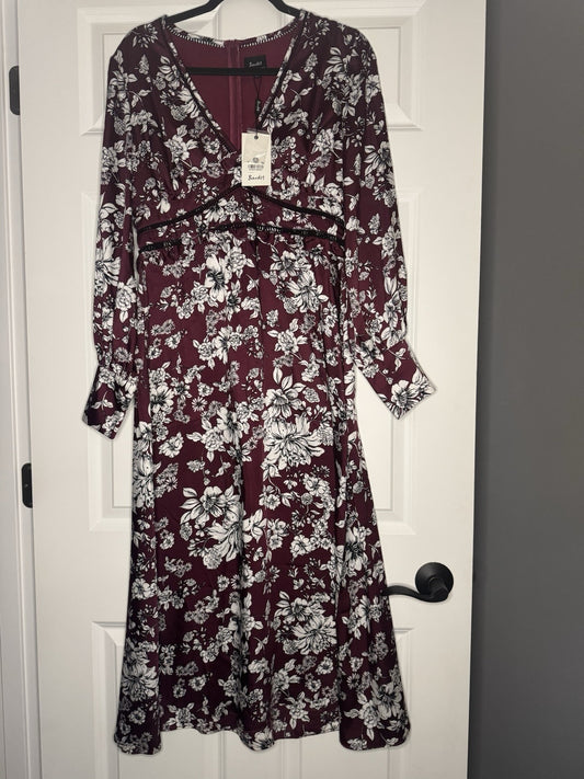 Bardot Long Sleeve Dress Maroon White Black Floral W Cut Outs Size 8 NWT 