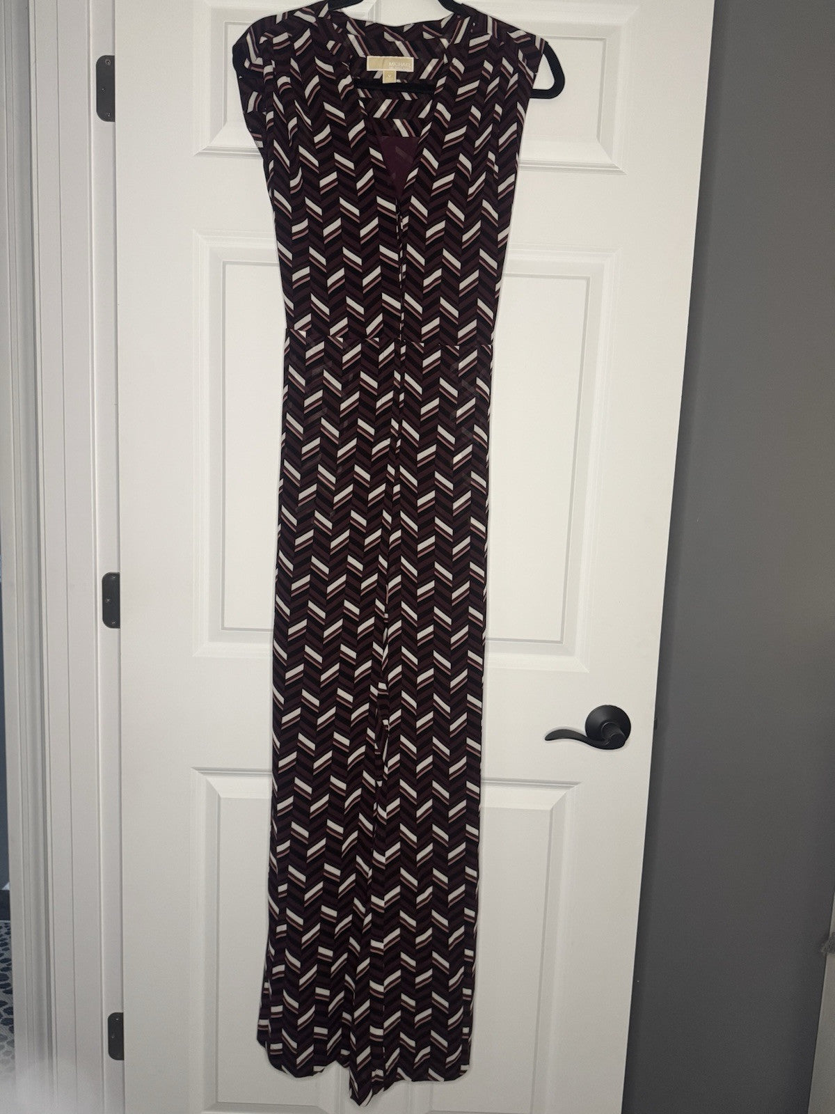 Michael Kors Sleeveless Jumpsuit W Belt Purple Mauve Black White Print Medium