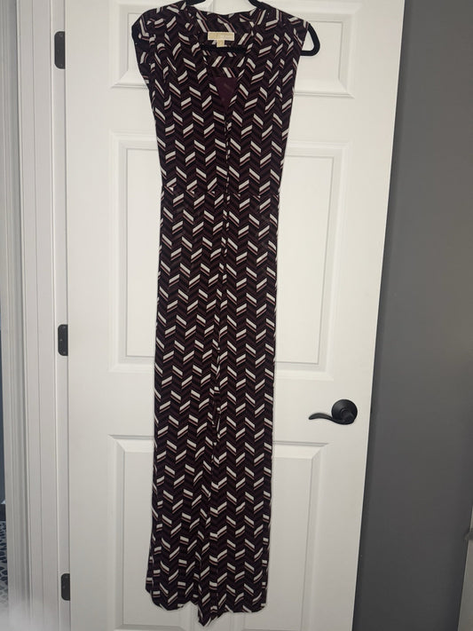 Michael Kors Sleeveless Jumpsuit W Belt Purple Mauve Black White Print Medium