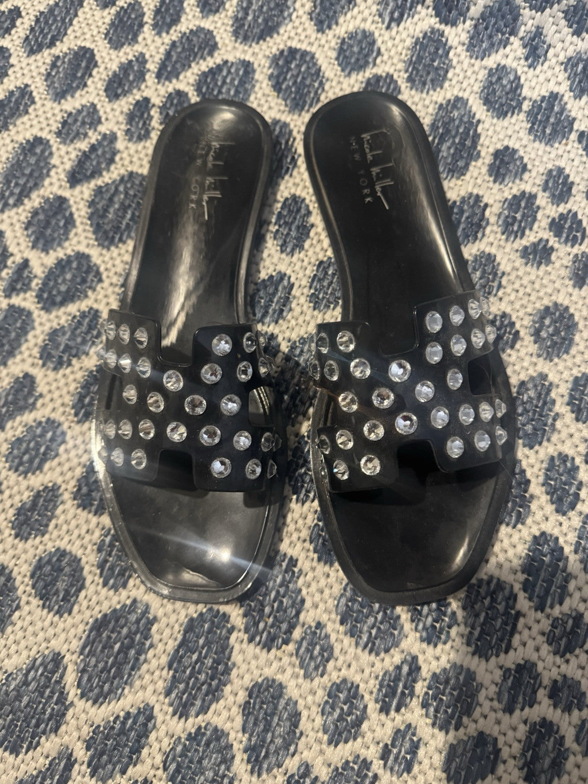 Nicole Miller Slide Sandals Size 8 Black W Beading 