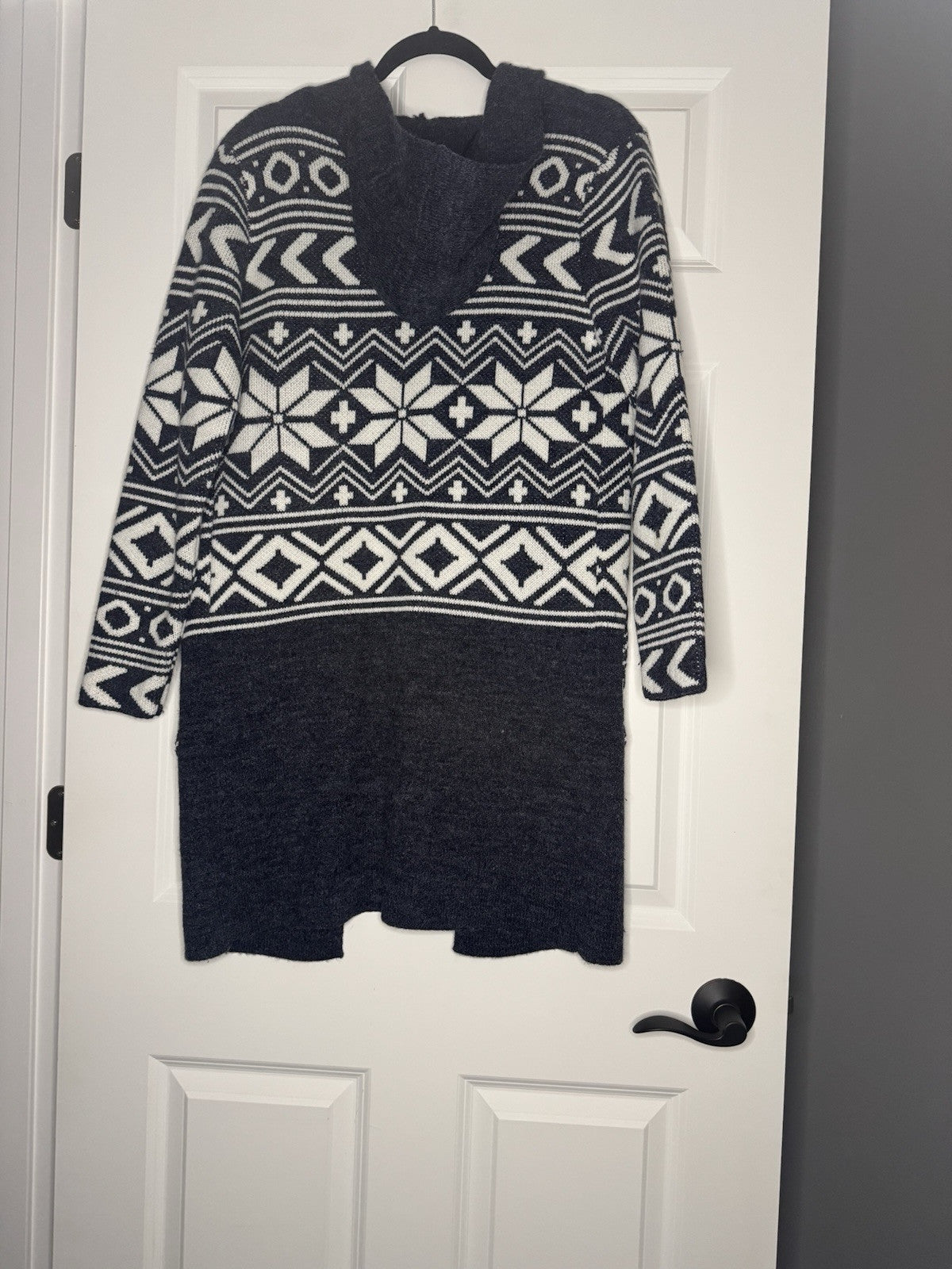 Monteau Hooded Cardigan Small Blue White Print 