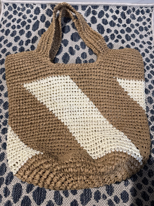 Btb Los Angeles Woven Brown Cream Handbag 
