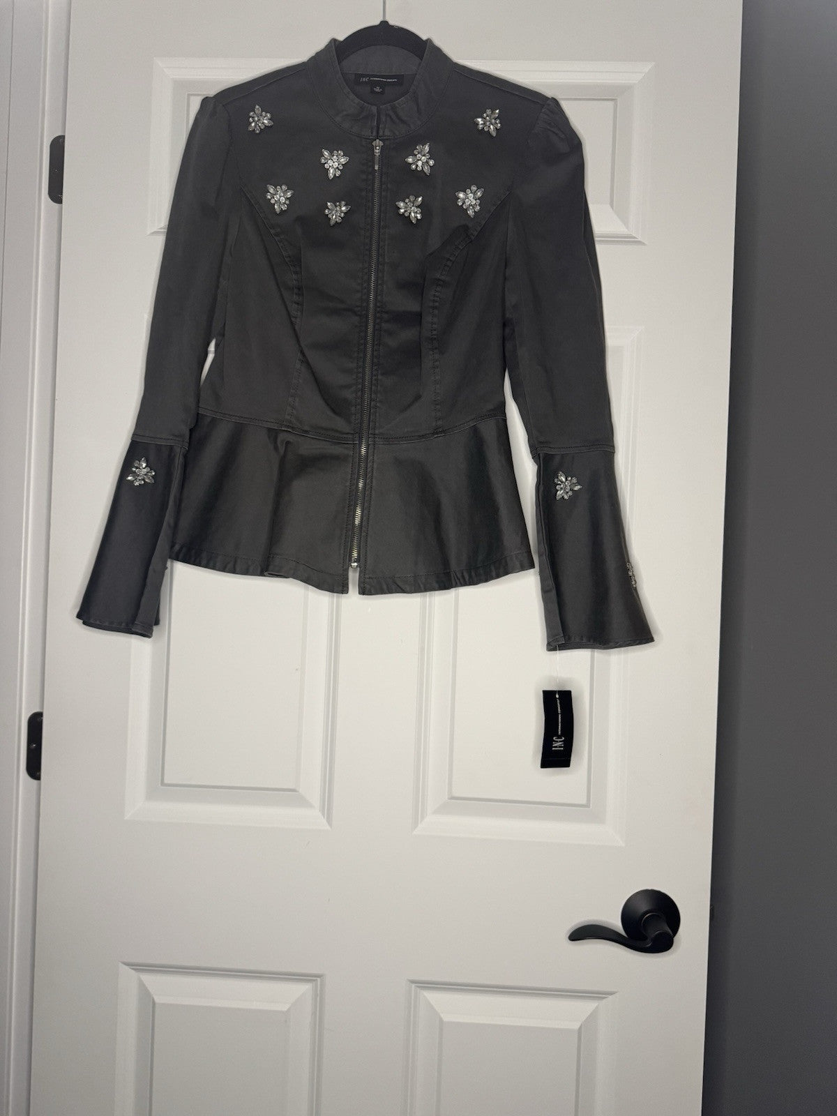 International Concepts Jacket Medium Gray W Beaded Floral Nwt 83.70