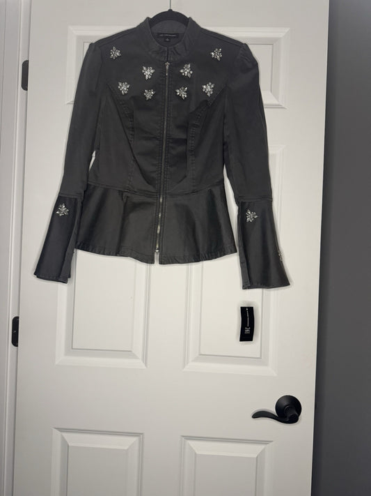 International Concepts Jacket Medium Gray W Beaded Floral Nwt 83.70