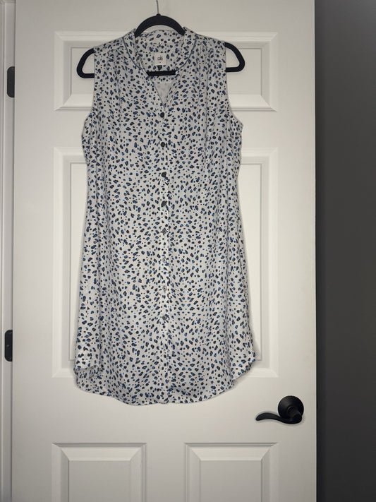 Cabi Sleeveless Button Up Dress Medium White W Brown And Blue Print 