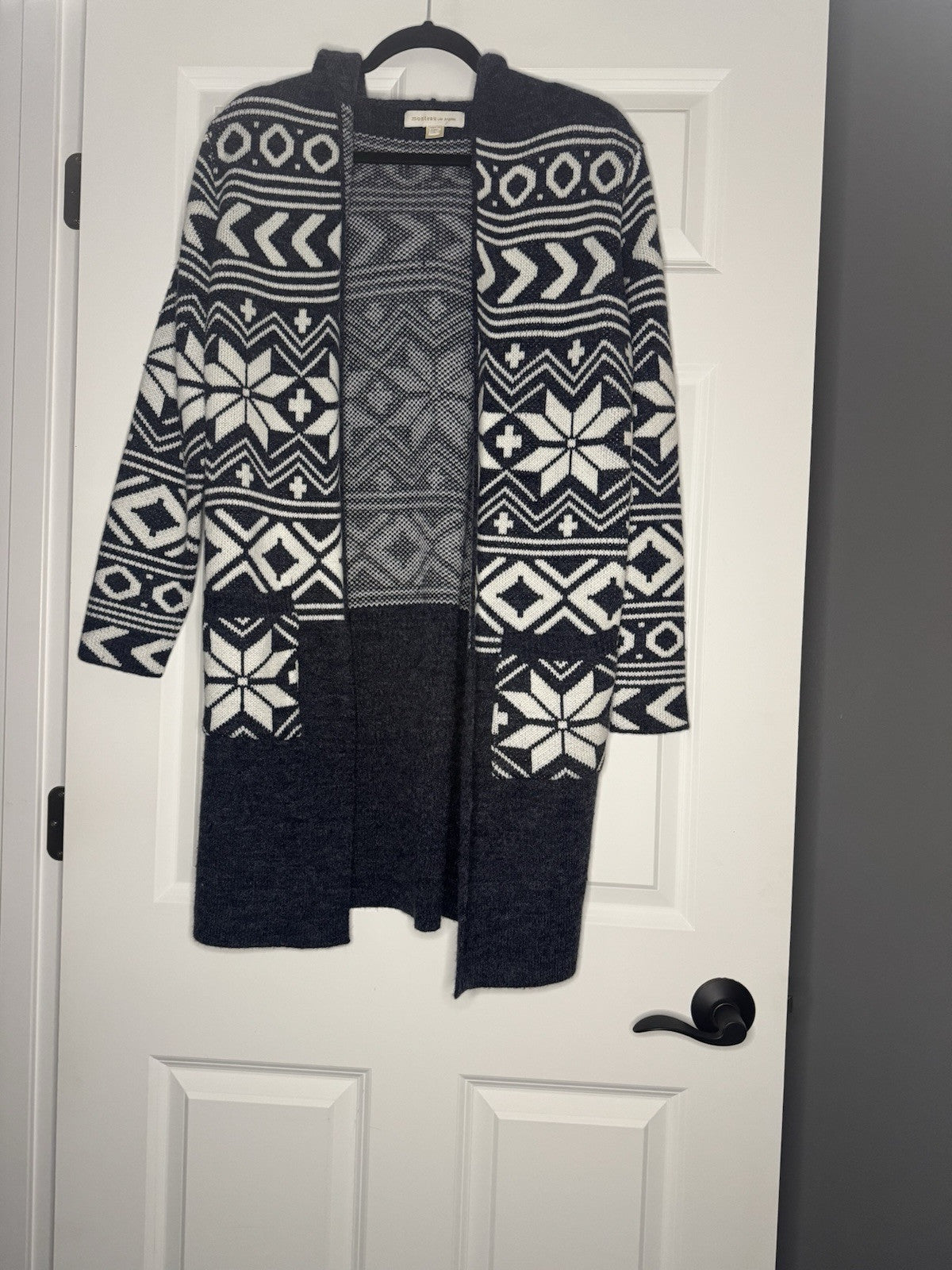 Monteau Hooded Cardigan Small Blue White Print 