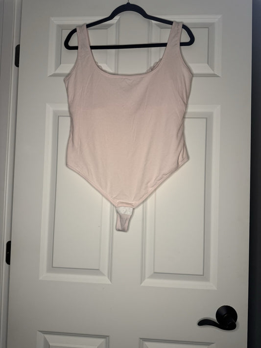 Popilush Bodysuit Xxl Light Pink Ribbed W Lace Wore Once