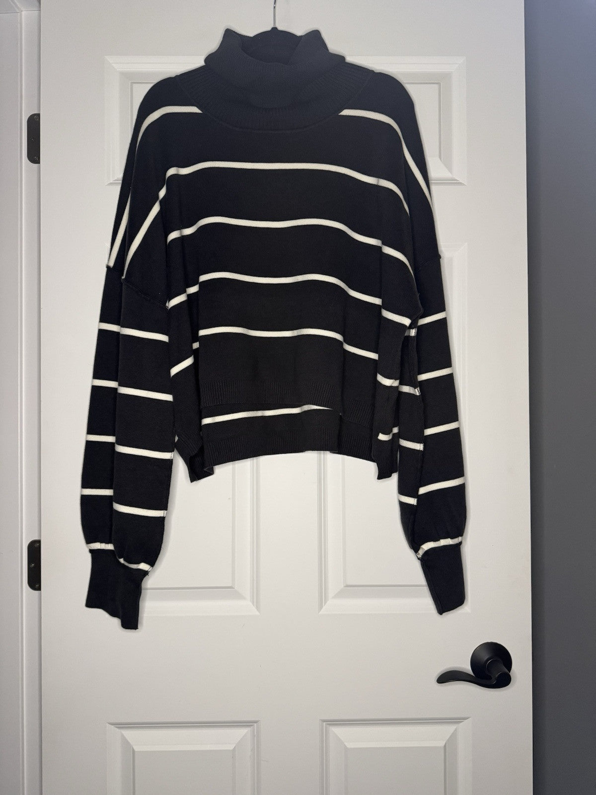 Free People Sweater Smoked Pearl Combo Large Blue Cream Stripe NWT 128