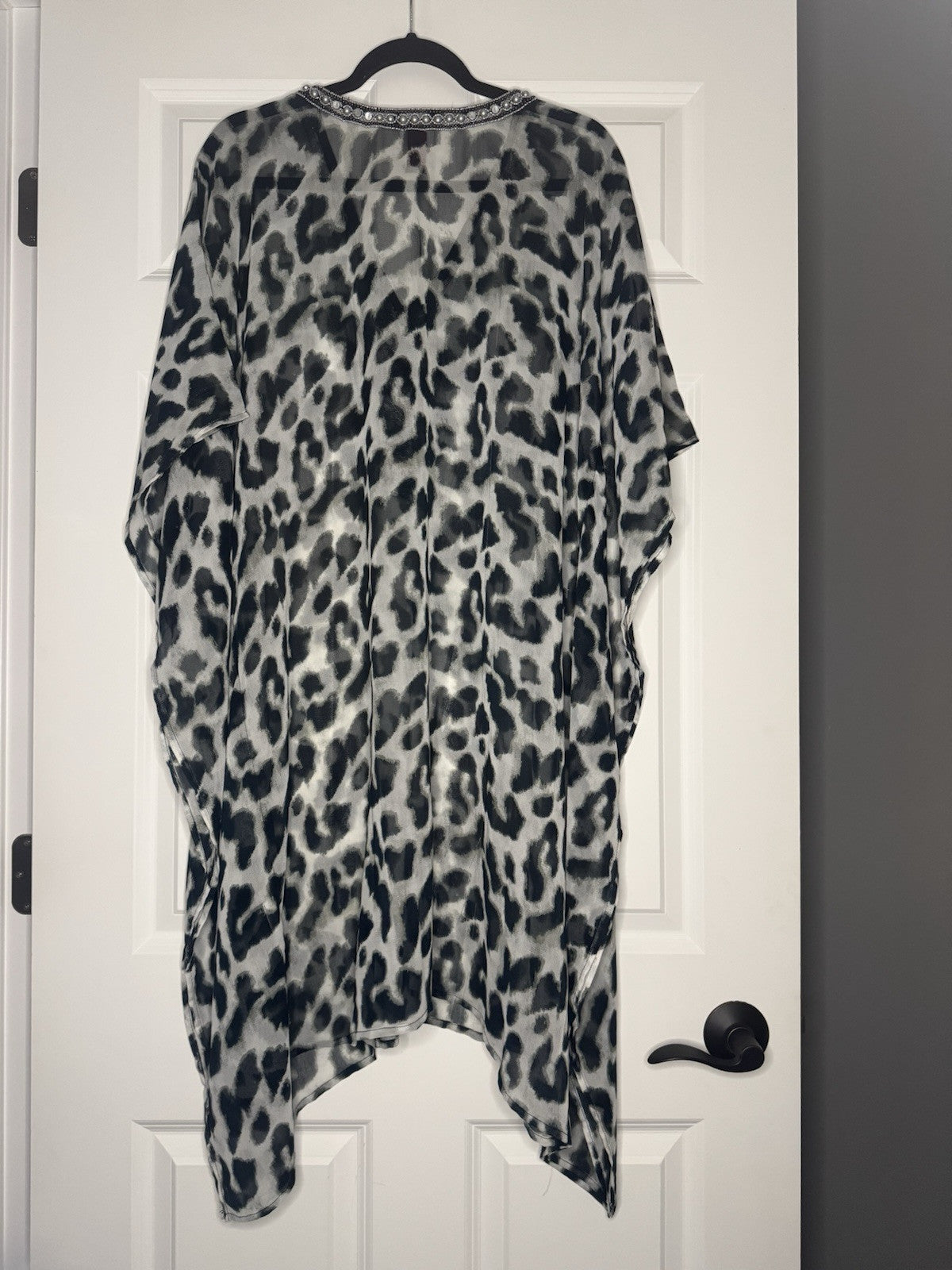 La Moda Swimsuit Coverup One Size Gray Black Print W Beading 