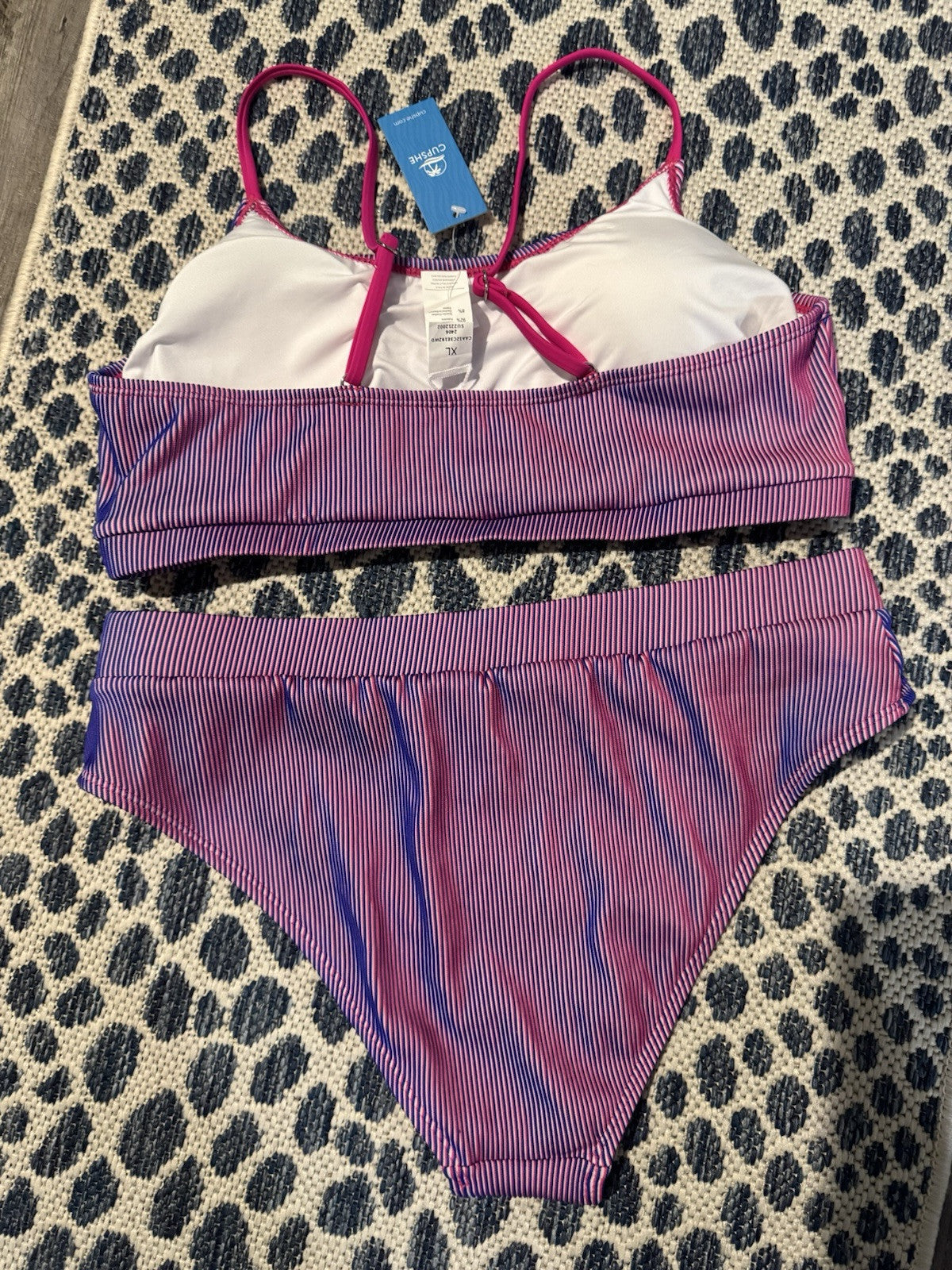 Cupshe 2 Piece Swimsuit Xl Pink Violet White Stripe Nwt 