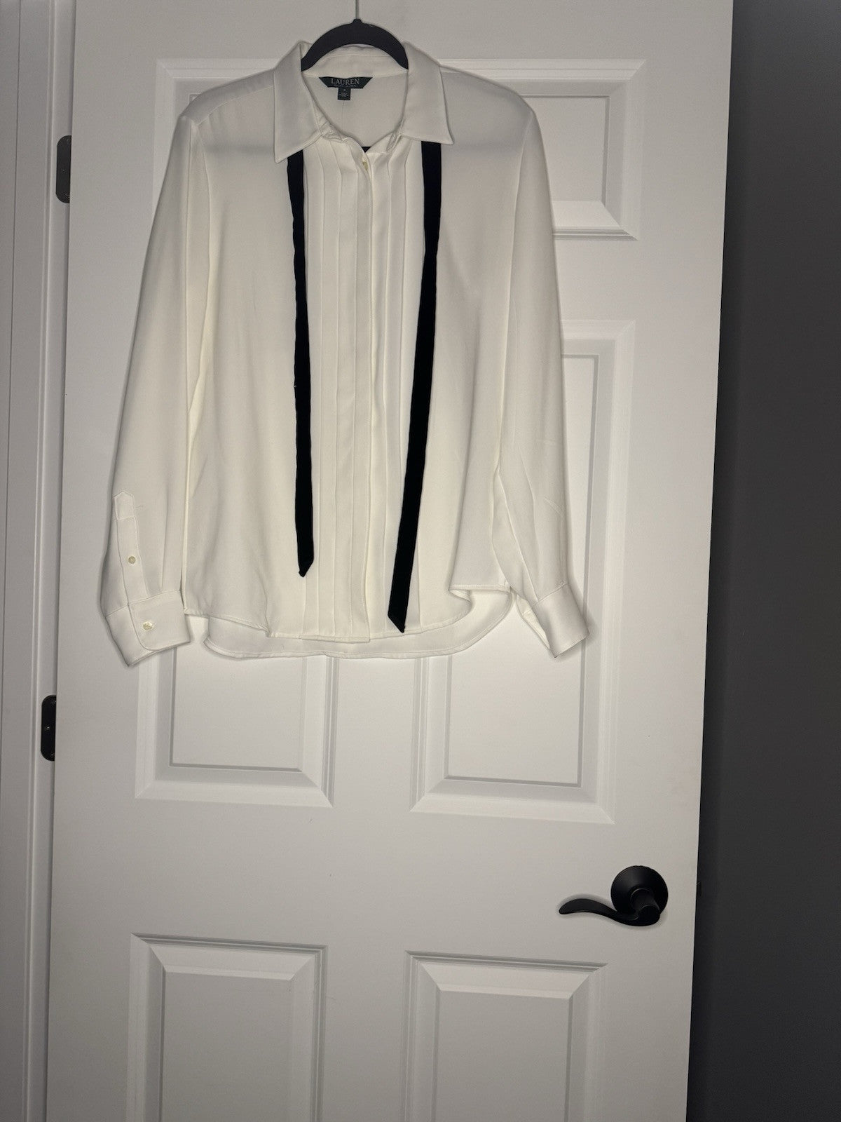 Ralph Lauren Long Sleeve Button Up Size 8 Ivory W Black Tie NWT 145 