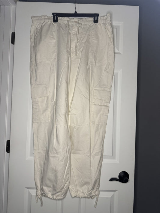 Abercrombie And Fitch Elastic Waist Cargo Pants Drawstring Legs Xl Cream 