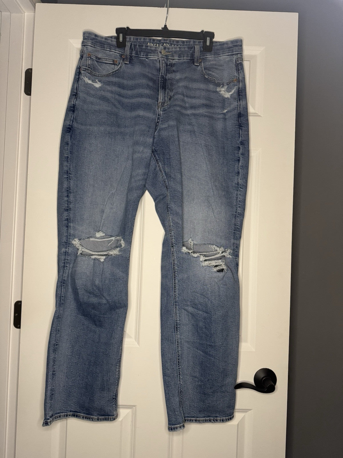 American Eagle Stretch Curvy Straight Jeans 18 Long Distressed Nwt