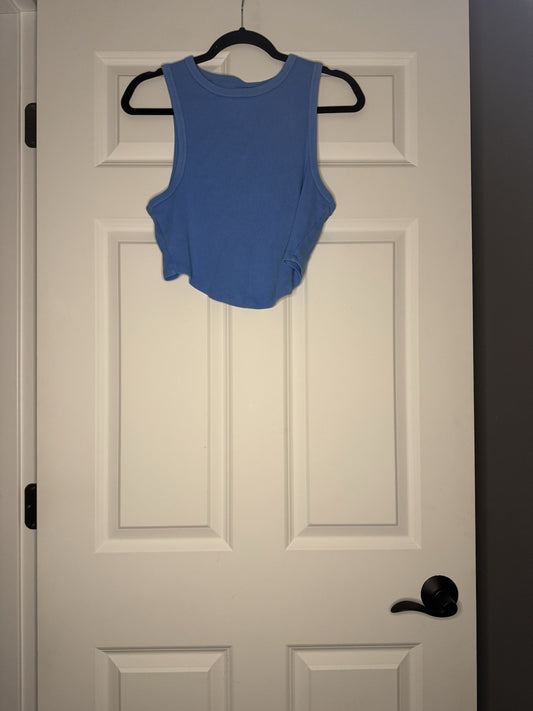 Aerie Cropped Tank Large Ribbed Blue 