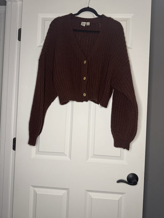 Roxy Cropped Brown Knit Cardigan Xl