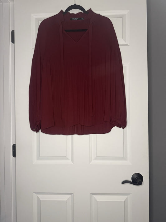 Ralph Lauren Long Sleeve Blouse Medium Maroon W Ties 